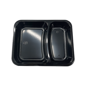 Modelo 020 - Bandeja CPET negra rectangular de 2 compartimentos de 41 oz