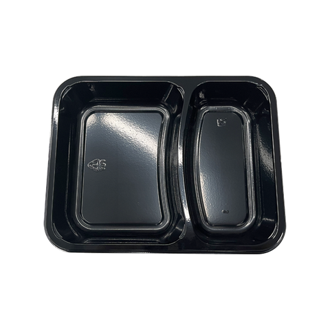 Modelo 020 - Bandeja CPET negra rectangular de 2 compartimentos de 41 oz