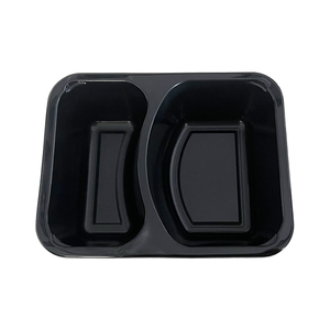 Modelo 014 - Bandeja CPET negra rectangular de 2 compartimentos de 15 oz