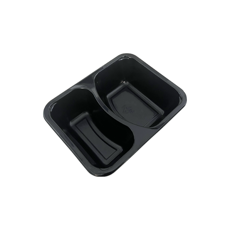 Modelo 014 - Bandeja CPET negra rectangular de 2 compartimentos de 15 oz